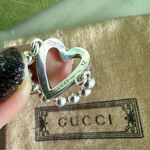 Gucci Sterling Silver Ball Chain Heart Ring